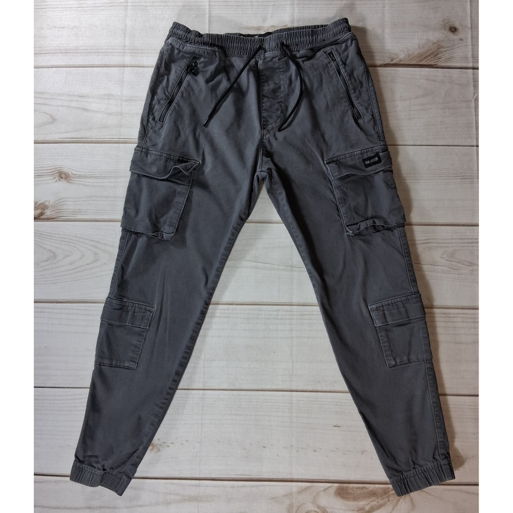 Hollister Mens Advanced Stretch Cargo Jogger Pants Charcoal Gray Elastic Waist S